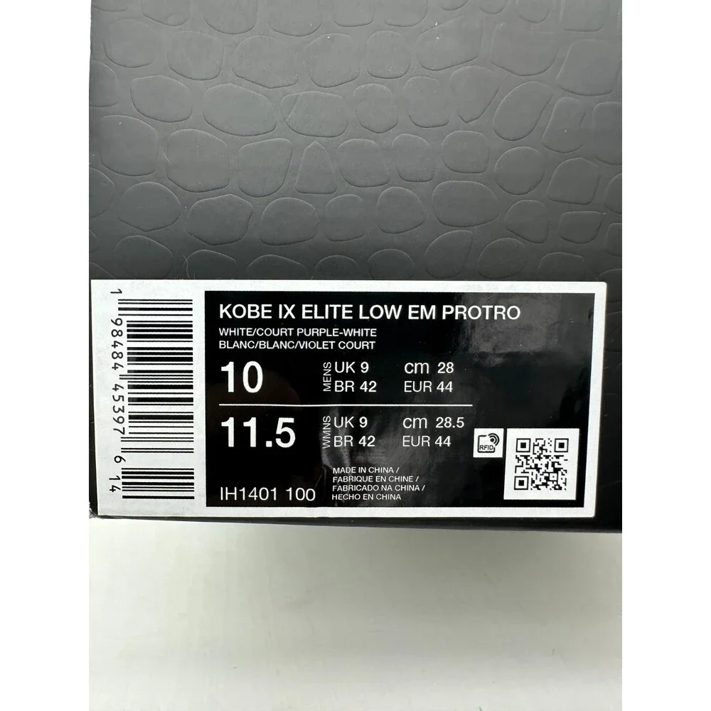 Nike Kobe 9 IX Elite Low Men's Size 10 White Purple Basketball Shoes IH1401 100